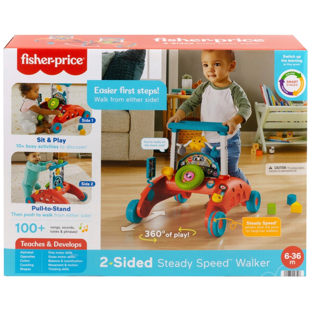 Fisher-Price 2-seitiger Lauflernwagen mit gleichmäßiger Geschwindigkeit, über 100 Liedern, Geräuschen und Sätzen