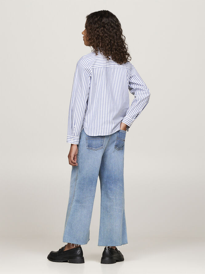 Tommy Hilfiger RUFFLE COLLAR BLOUSE LS Mid blue / optic white