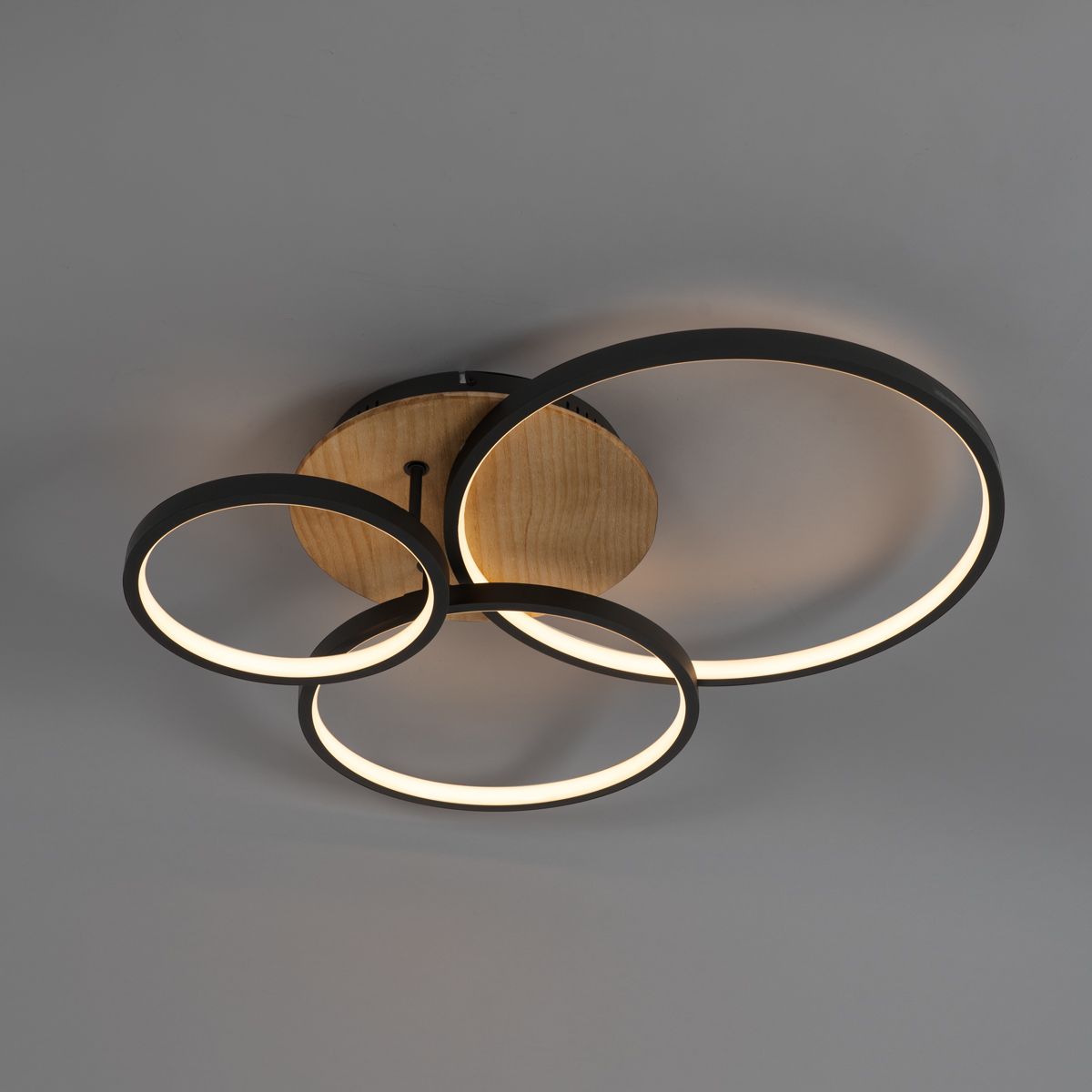 Plafondlamp zwart met hout incl. LED 3-staps dimbaar 3-lichts - Alec