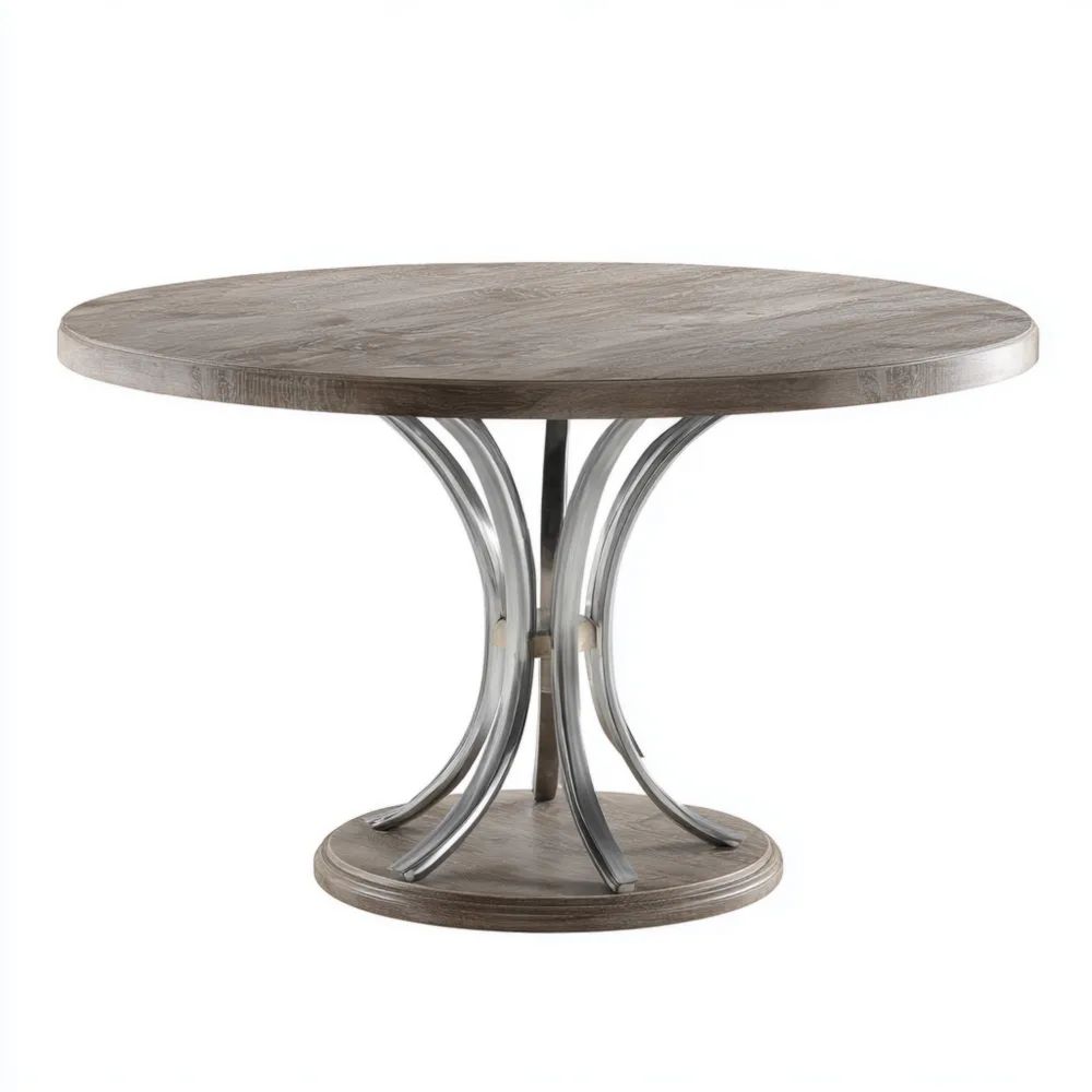 Runder Esstisch 120x120x76 cm – Holzoptik/Metall – Modernes Design