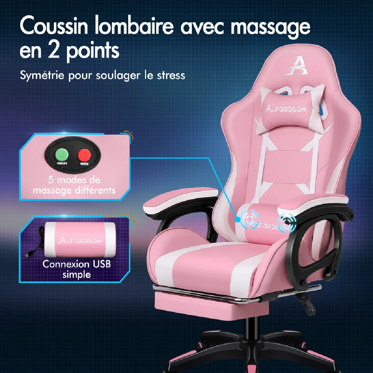 ALFORDSON Gaming Rose et Blanc