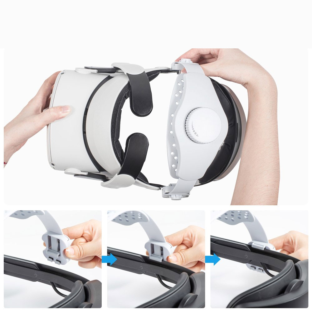 Meta Quest / Oculus Quest 3 / 2 / Pro und Pico 4 Kopfband Schutzriemen zur Druckreduzierung (Grössenverstellbar) - Weiss