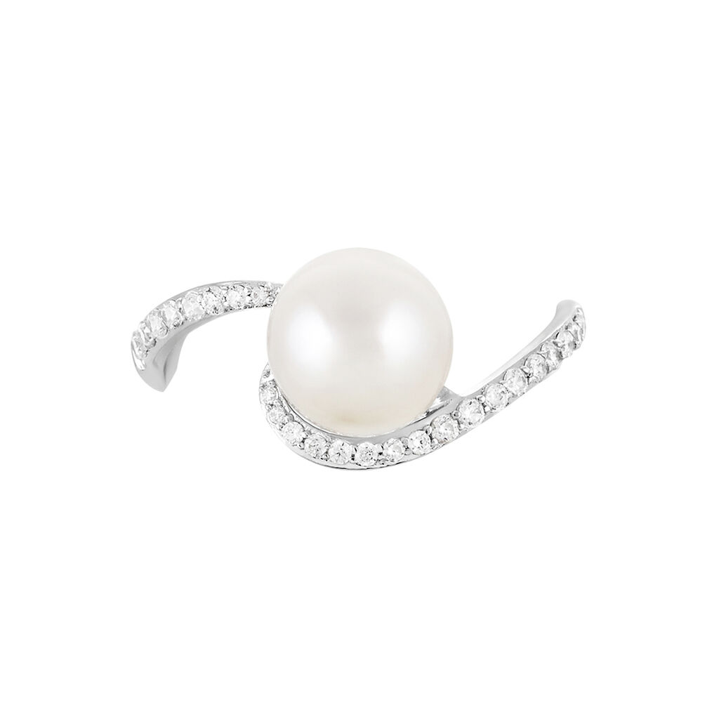 Bague Aricie Or Blanc Oxyde De Zirconium Et Perle De Culture