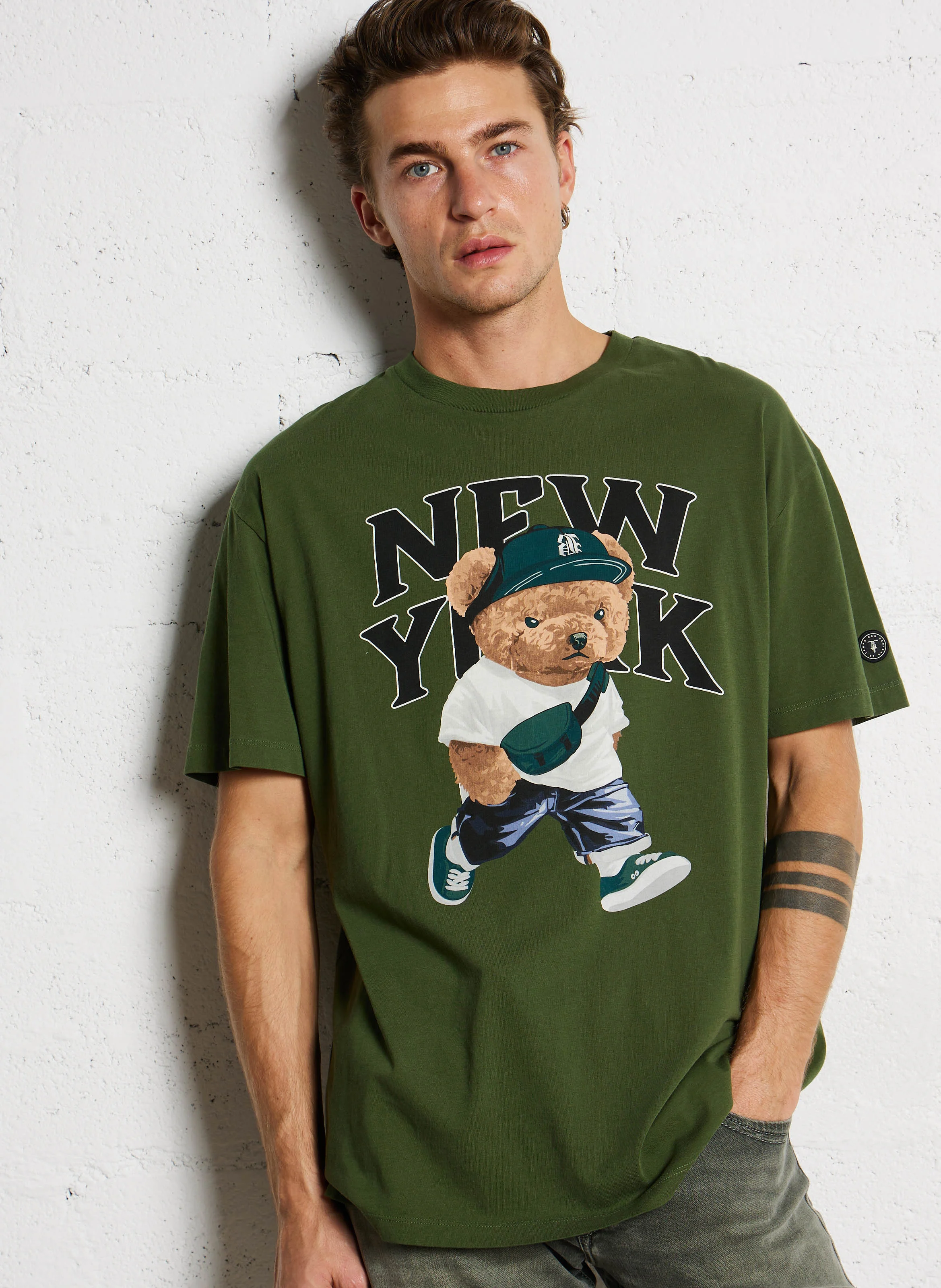 MAB - Tee-shirt col rond ample en coton sérigraphié | Vert