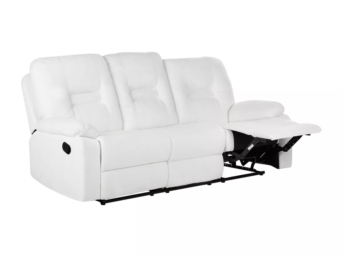Canapé inclinable manuellement 3 places en tissu blanc BERGEN