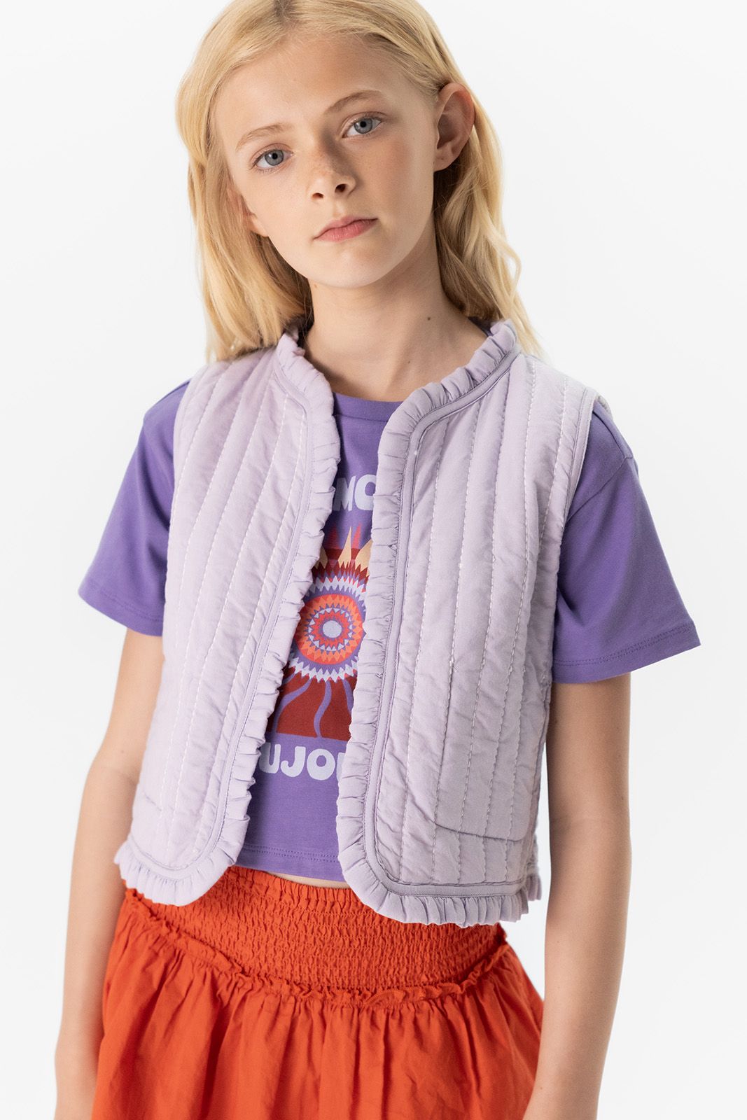 Wit reversible gilet met hartjes en ruffles