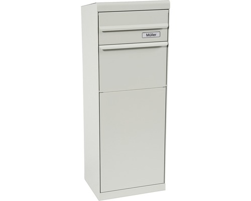MEFA pakketbrievenbus, gepoedercoat staal, BxHxD 402/1091/310 mm, Esdoorn 662 wit aluminium RAL 9006, achterintrekbaar, 2 compartimenten met naamplaatje