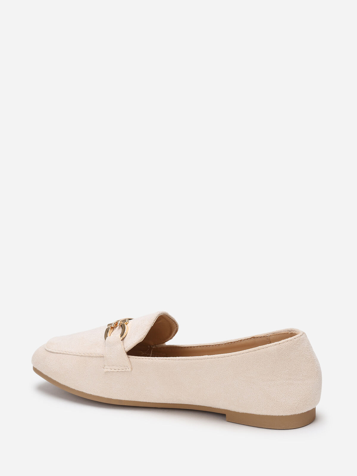 Mocassins carrés en suédine à boucle doré- Beige