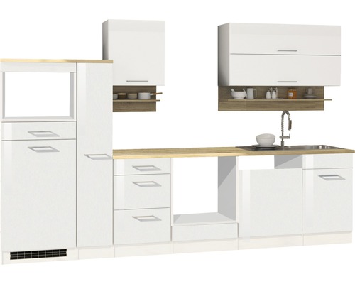 Held Furniture keukenblok zonder apparatuur Milan 310 cm wit hoogglans gedemonteerd omkeerbaar model 571.1.6210