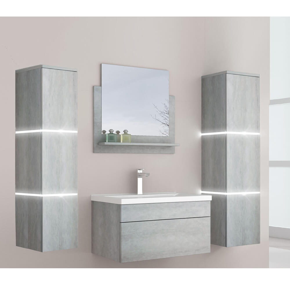 Home Deluxe - Badkamermeubelset - WANGEROOGE BIG Grijs - X-Large - incl. wastafel en complete accessoires - Wastafelbreedte: ca. 60 cm | Badkamermeubel wastafelmeubel badkamermeubelset