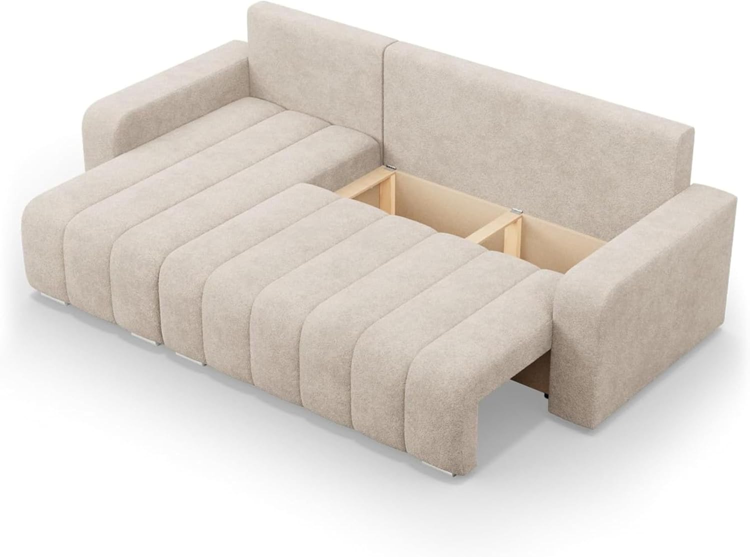 Mebligo - Ecksofa mit Schlaffunktion und Betkasten 237 cm Breit Abrielle, Eckcouch Universelle Form, Sofa mit Bonell Federkern, Couch Wohnzimmer, Ecke Sofa - Beige (Abriamo 03)