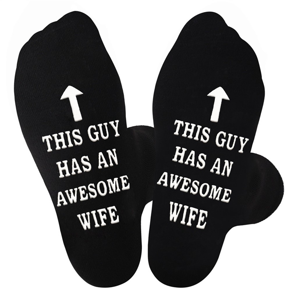 (1 Paar) Baumwoll Herren Socken Fashion Strümpfe Füsslinge mit Spruch (One Size) - Schwarz