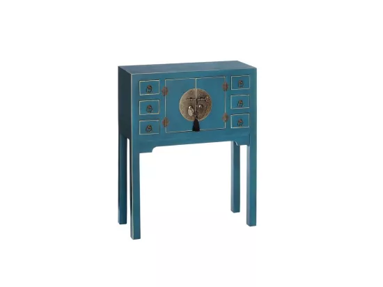Console 2 portes, 6 tiroirs Bleue Meuble Chinois - PEKIN