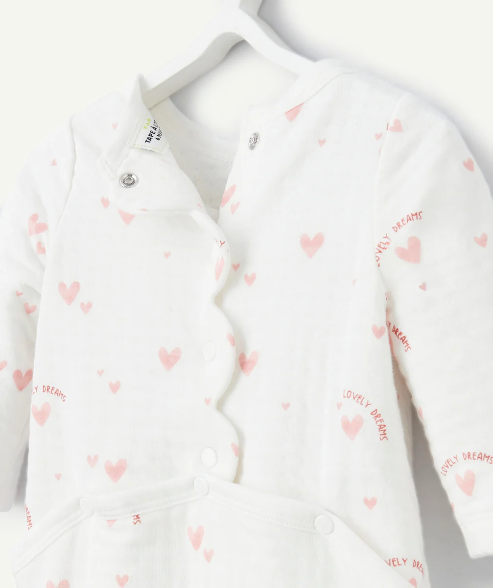 DORS-BIEN EN COTON BIO BLANC AVEC IMPRIMÉ COEUR ET MESSAGE ROSE