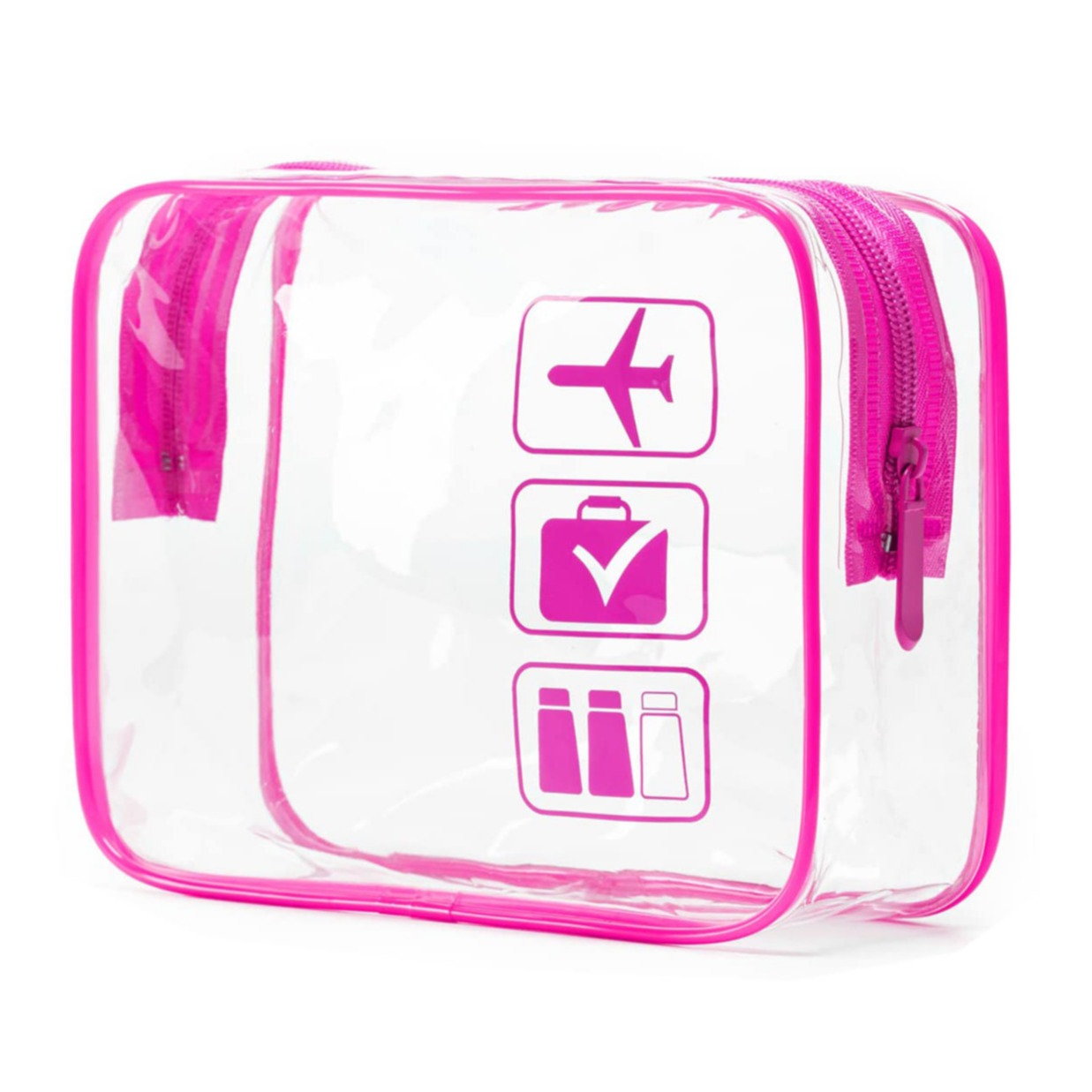 (205x150mm) Kosmetik Reise Necessaire Tasche Organizer Bag mit Reissverschluss - Transparent / Pink
