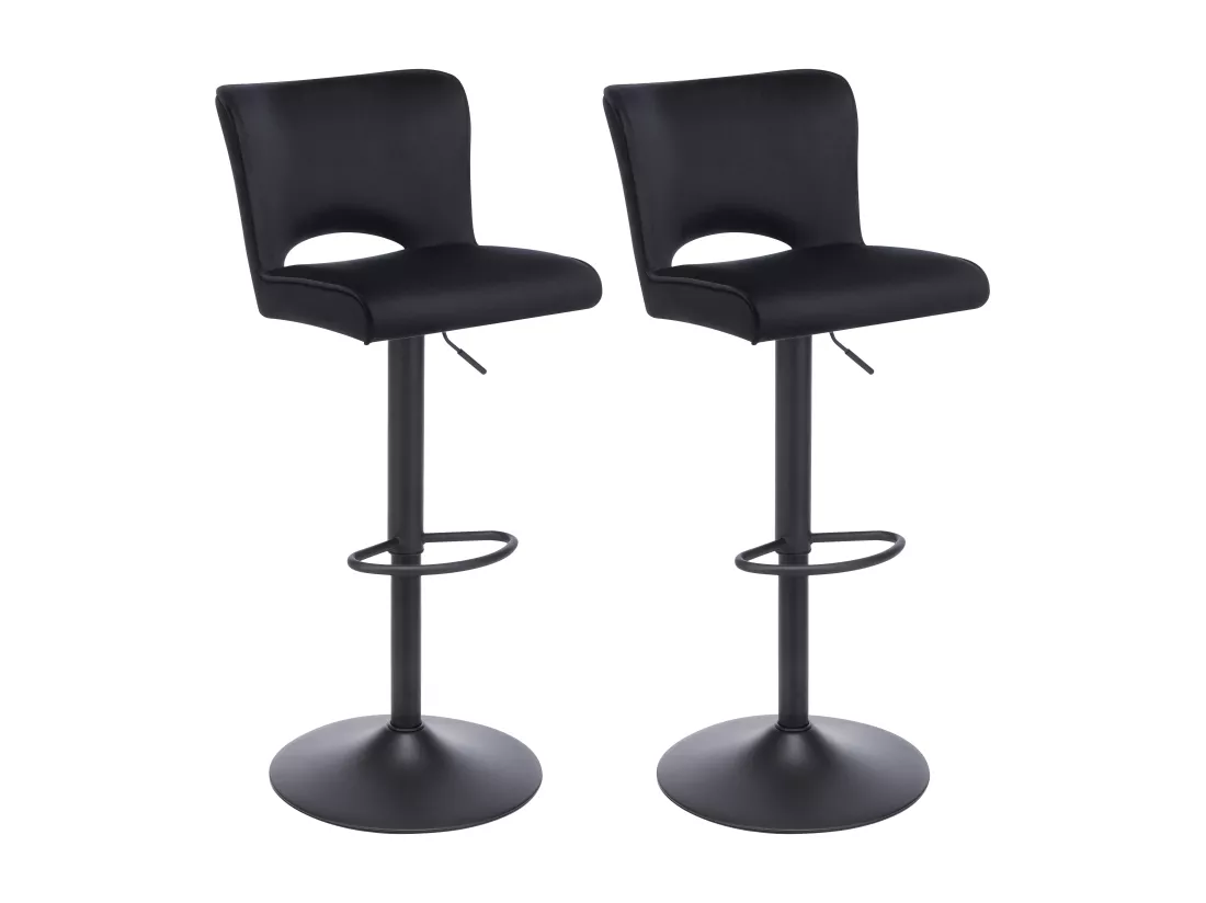 Lot de 2 tabourets de bar en velours et métal - Hauteur réglable - Noir - MIRIALO