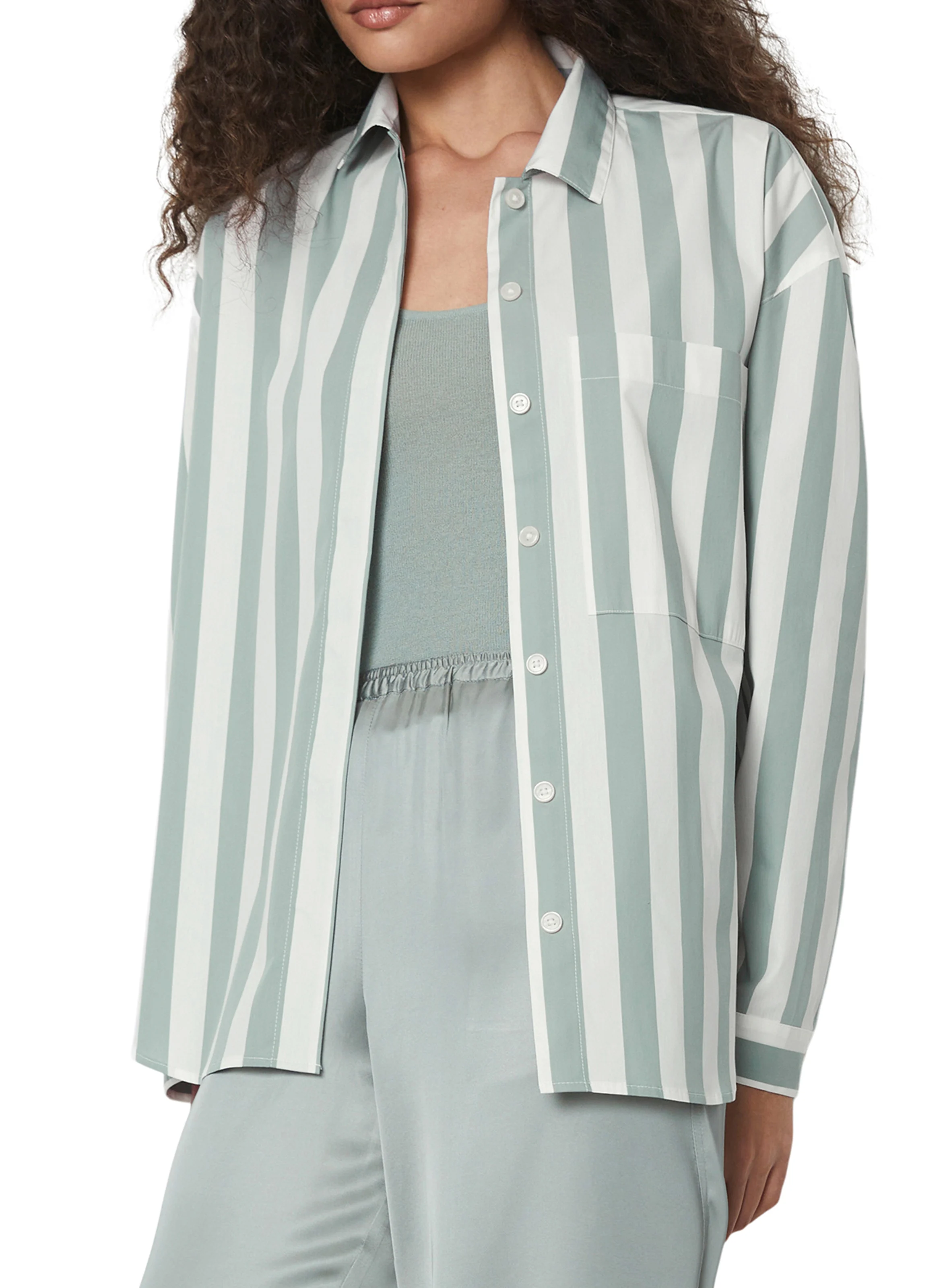 Chemise ample col classique en coton bio mélangé rayé | Multicolore