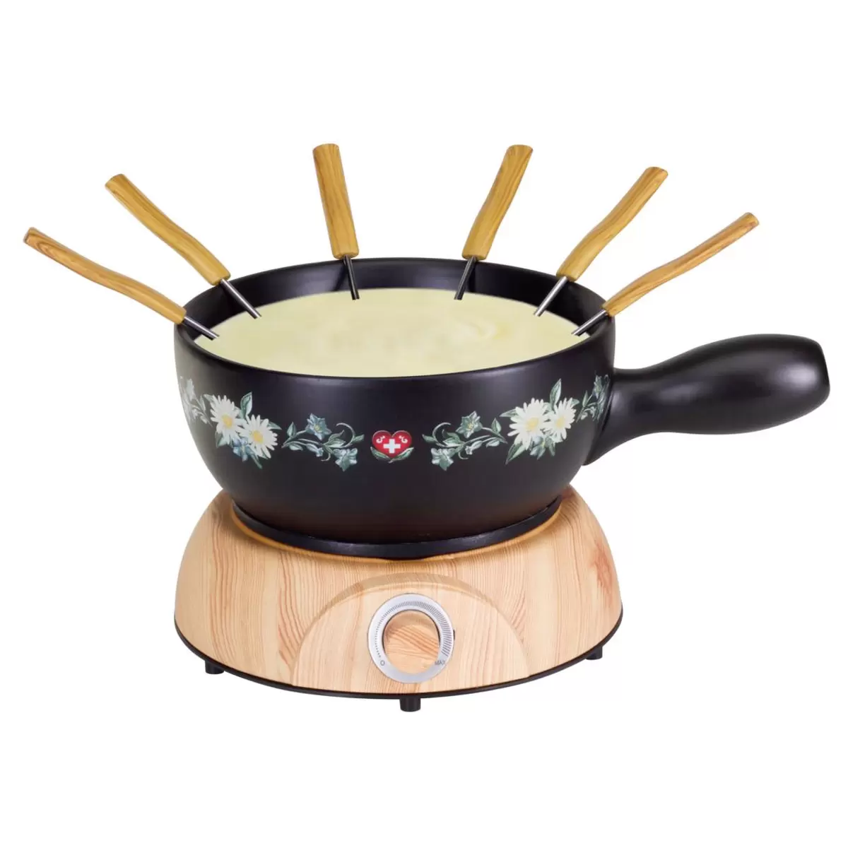 Elektr. Käsefondue-Set Wood Blumenwiese braun,schwarz