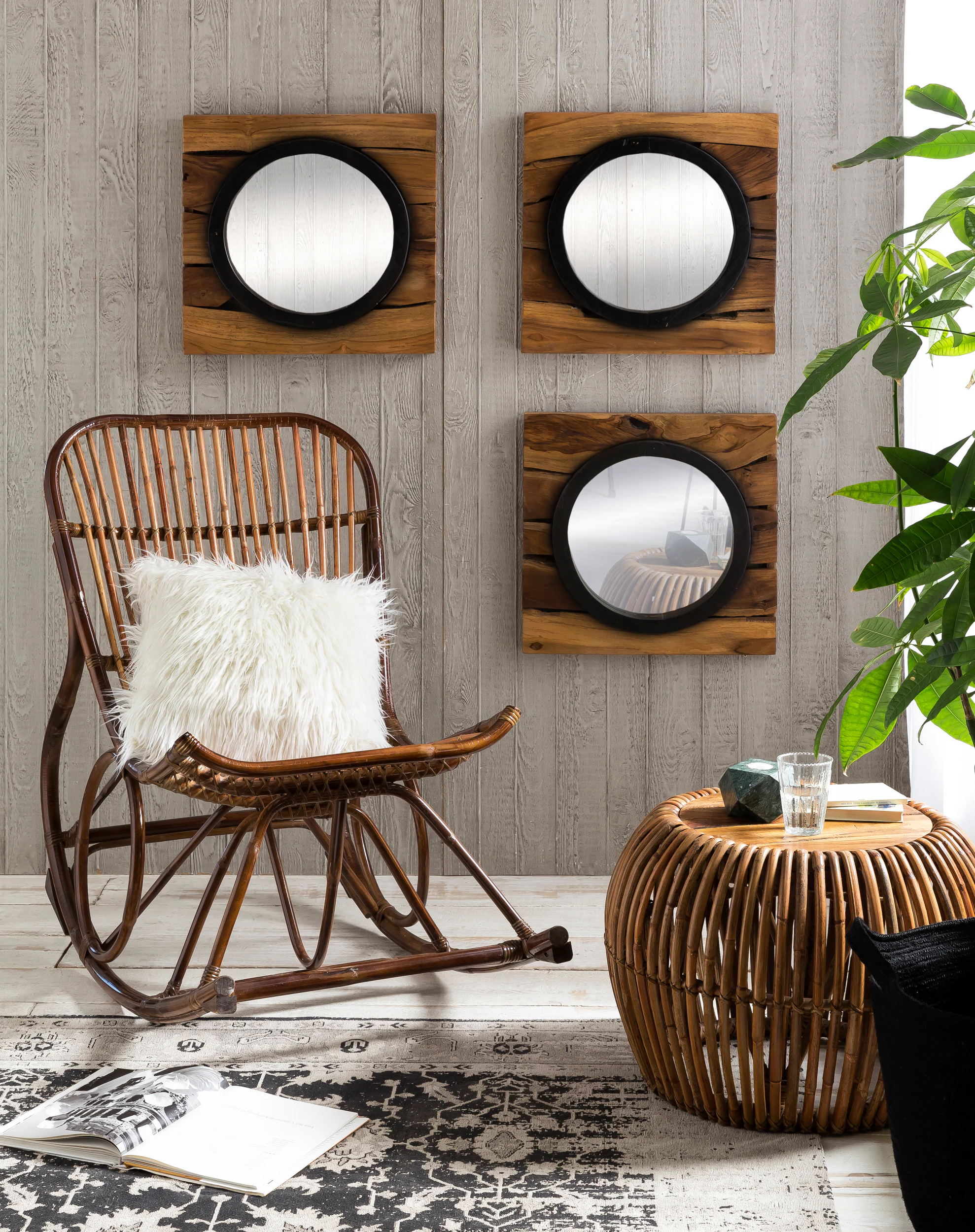 Schaukelstuhl Rattan Wohnzimmer Sessel Stuhl Relaxsessel Schaukelsessel
