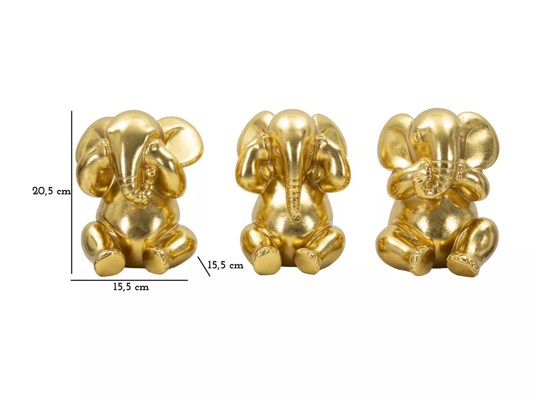 Lot de 3 éléphants en résine dorée Ø 15,5x20,5 cm
