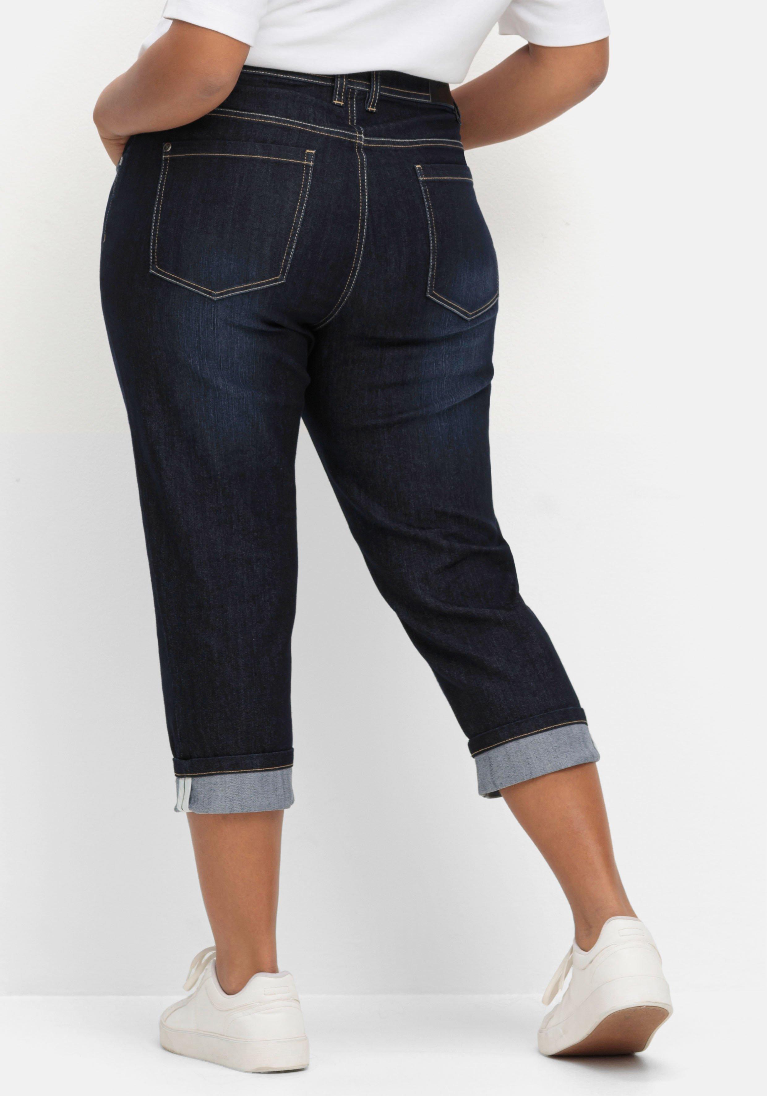 Schmale 7/8-Jeans mit Kontrasttape innen am Saum