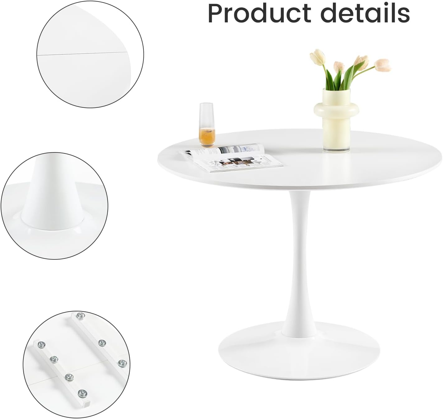 Moderner runder Esstisch, Bartisch, Schreibtisch, geeignet für Küche, Esszimmer, Wohnzimmer und Büro, für 2-4 Personen, Durchmesser 100 cm, weiß