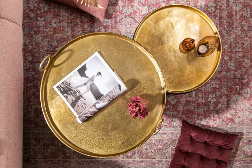 2er Set Runde Couchtische ELEMENTS 65cm gold schwarz Metall Tabletttisch Beistelltisch