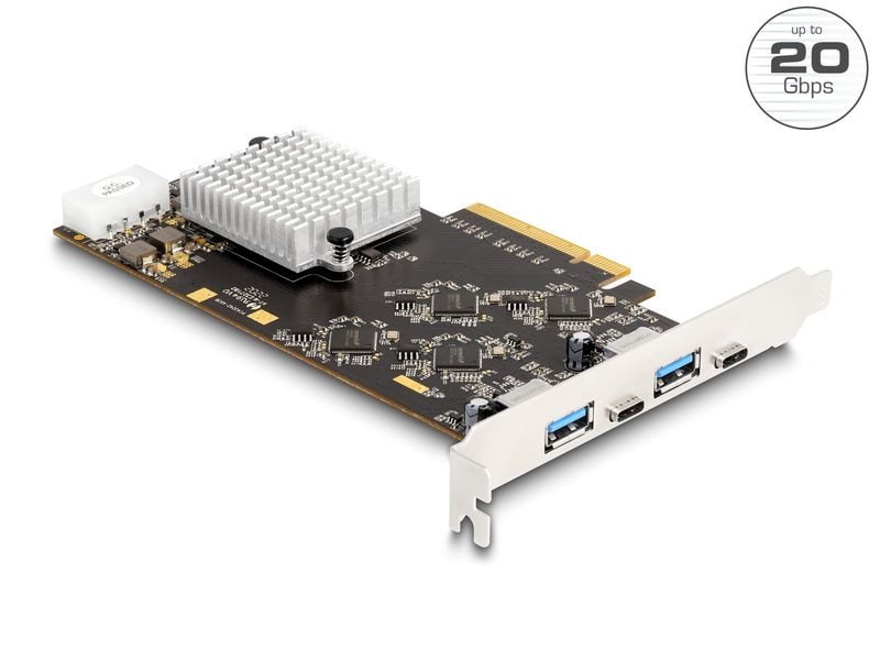 Delock PCI-Express-Karte 2x USB Type-C, 2x USB Type-A PCIe-Schnittstellenkarte mit zwei USB-C und zwei USB Typ-A Ports