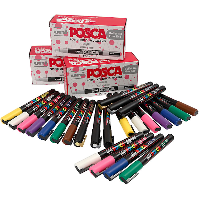 Posca Tusj, nr. PC-3M, strek 0,9-1,3 mm, fine, ass. farger, 12 stk./ 1 pk.
