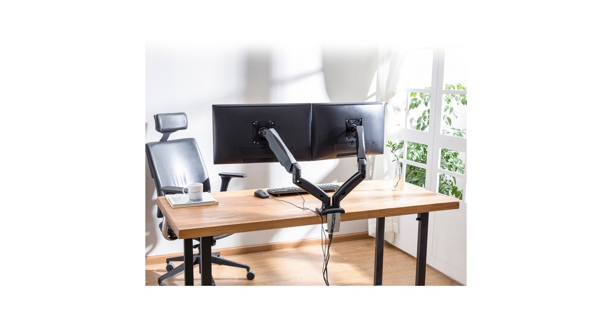 ACT ConnectivityMonitorarm office met gasveer, 2 schermen  (Zwart)