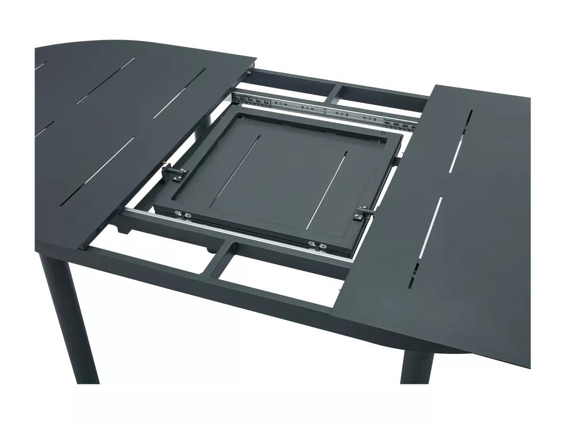 Salle à manger de jardin en aluminium : table extensible L.170/240 cm et 4 fauteuils empilables - Anthracite - LOTTYS de MYLIA