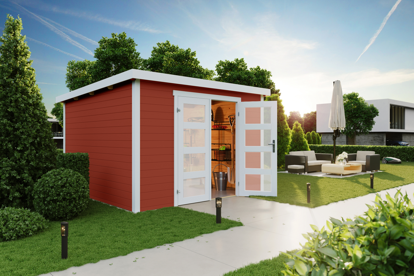 Gartenhaus ZAMBEZI 6 - schwedenrot - Fichte massiv - 300x250 cm