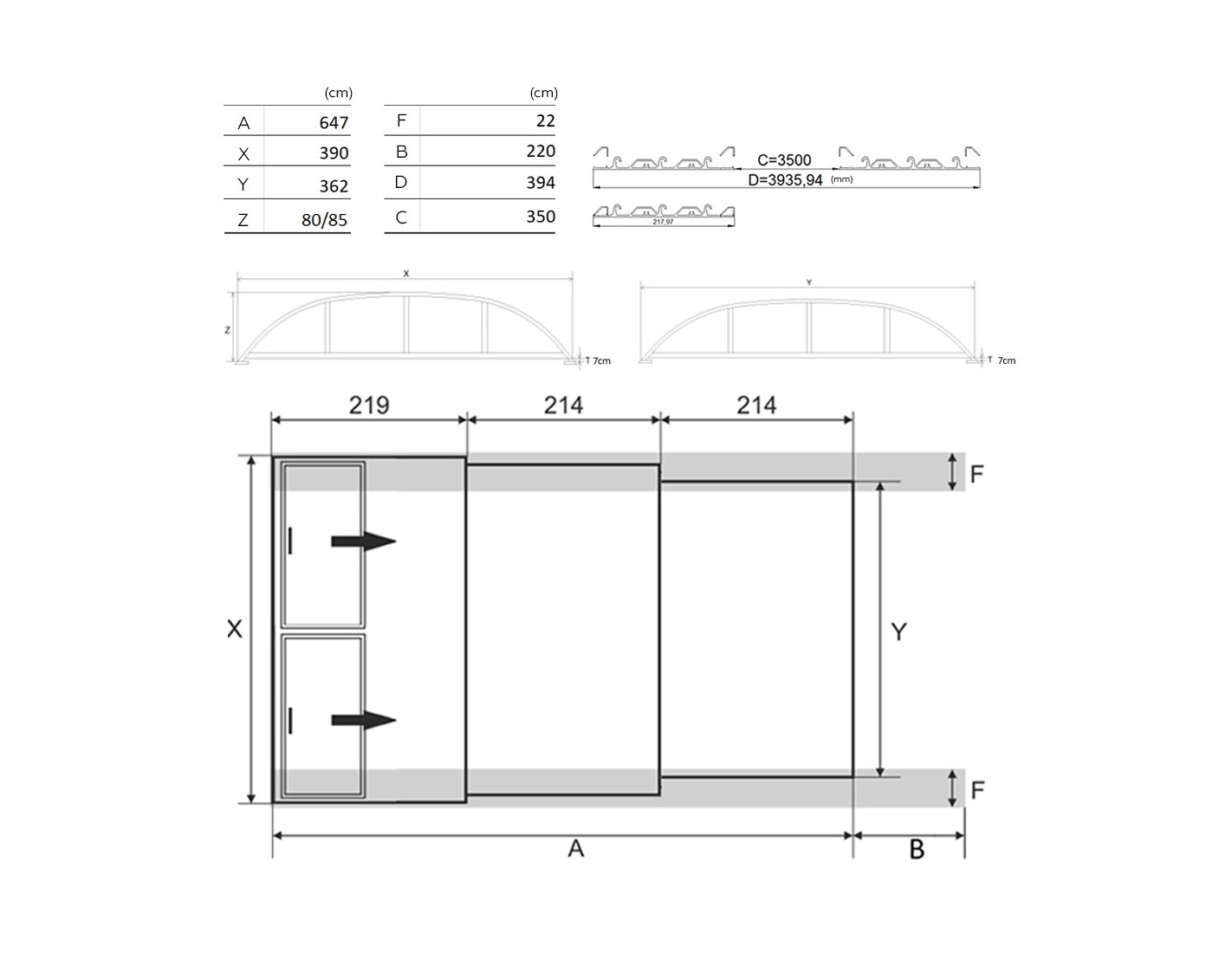 Abri de piscine horizon - 6,47x3,50 m - polycarbonate alvéolaire 8 mm - couleur ral7037 gris