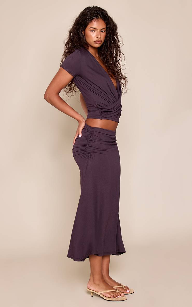 Marron Jupe Midi En Jersey