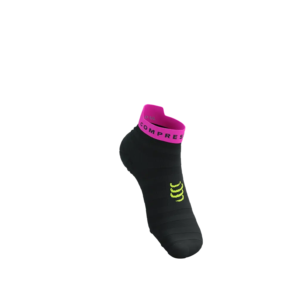 Compressport Pro Racing v4.0 Ultralight Run Low Compressiesokken Zwart/Geel/Roze