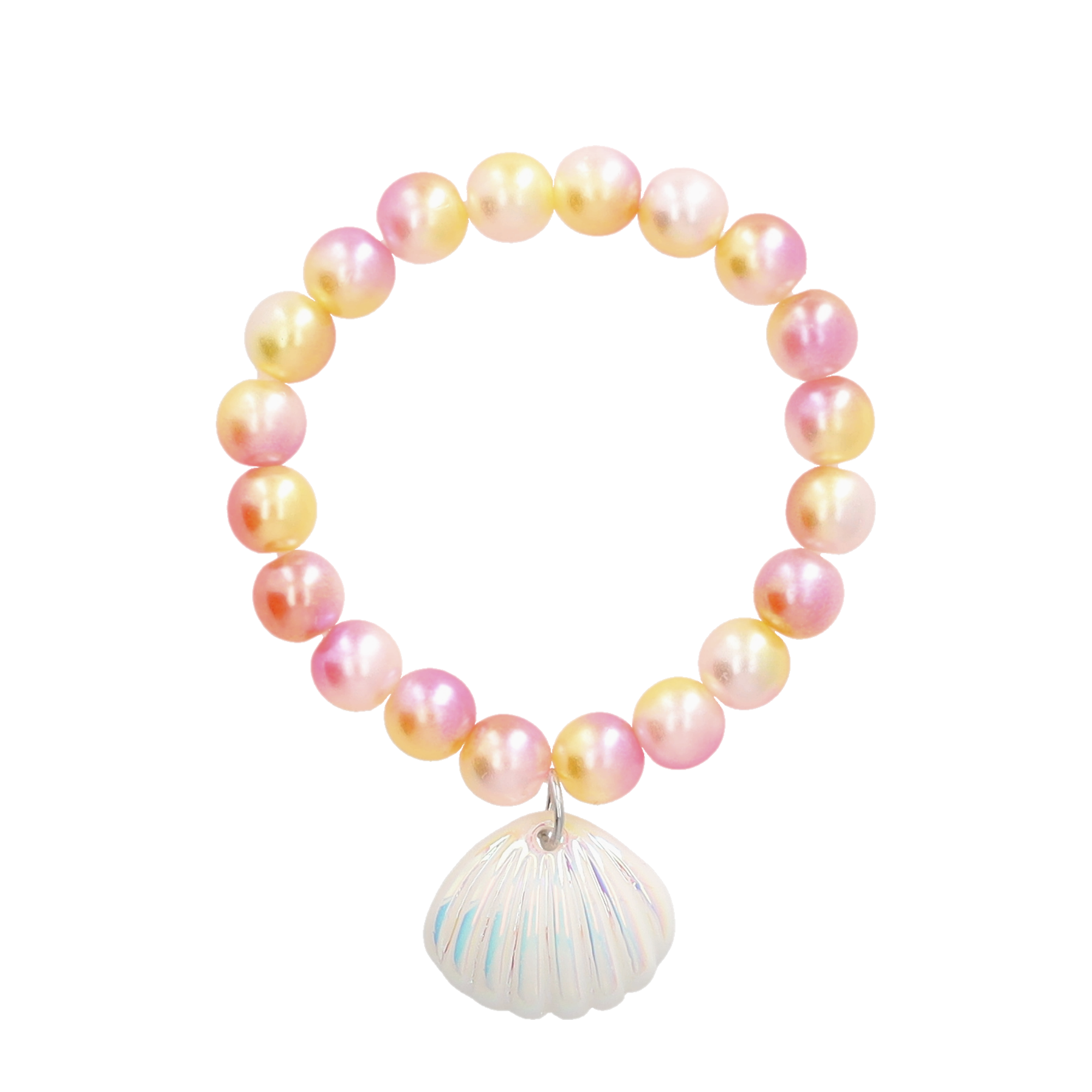 (2-tlg. Set) Kinder Perlen Armband Schmuck Muschel Halskette im Meerjungfrau Design - Gelb / Orange / Pink