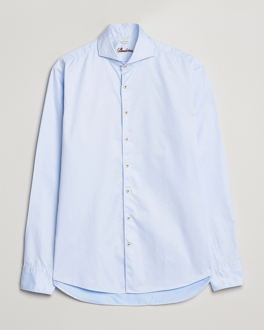 Stenströms Fitted Body Washed Cotton Plain Shirt Light Blue