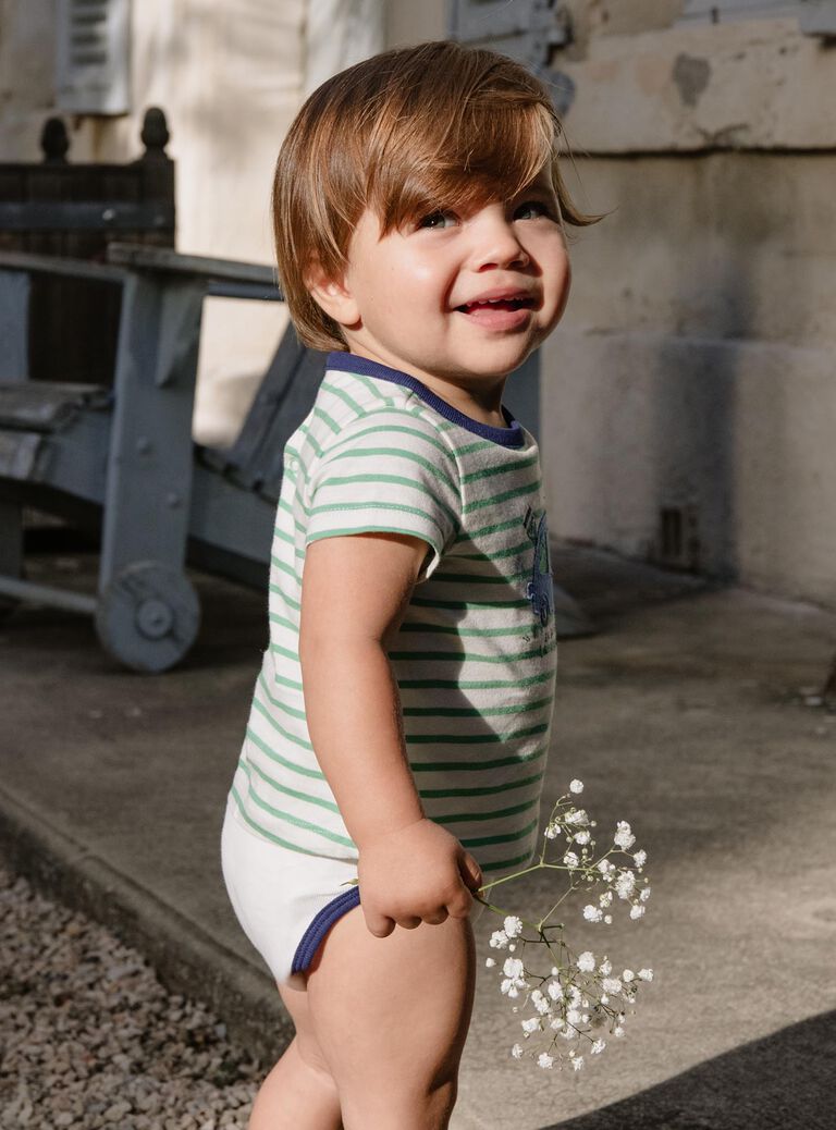 Body T-shirt à rayures vert pistache et écru