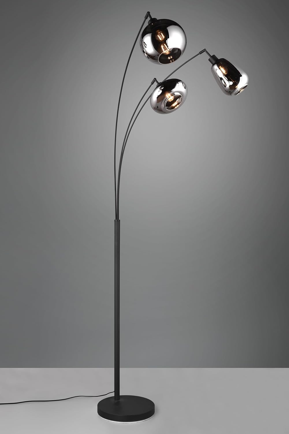Trio Leuchten Stehleuchte Lumina 417000332, Metall Schwarz matt, Glas chrom bedampft, exkl. 3x E14