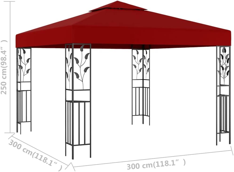 vidaXL Pavillon UV-beständig Doppeldach Gartenzelt Partyzelt Festzelt Gartenpavillon Bierzelt Garten 3x3m Weinrot Stahl Stoff mit PA-Beschichtung