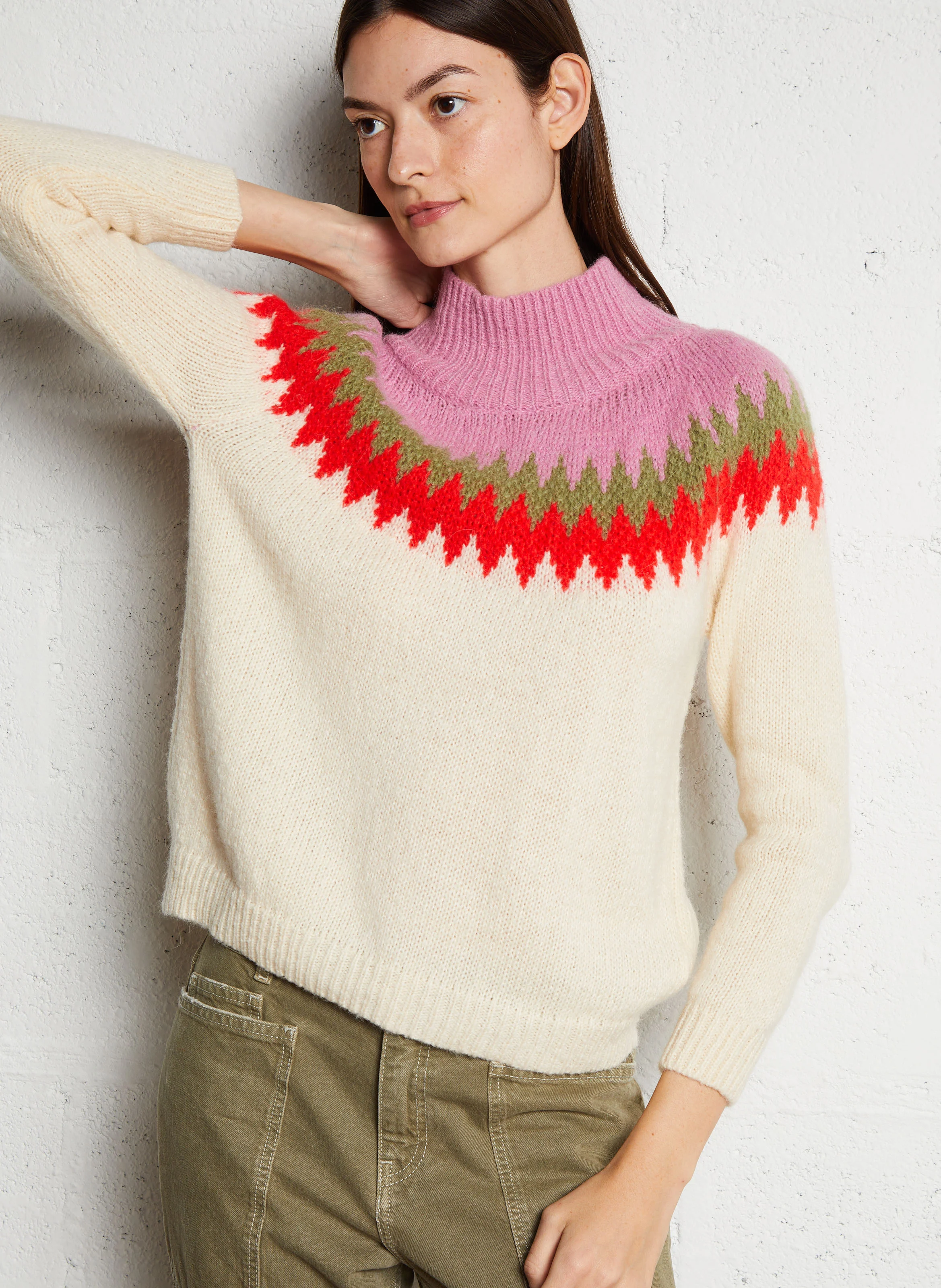 BAMBOLEO - Pull col cheminée droite en jacquard | Multicolore
