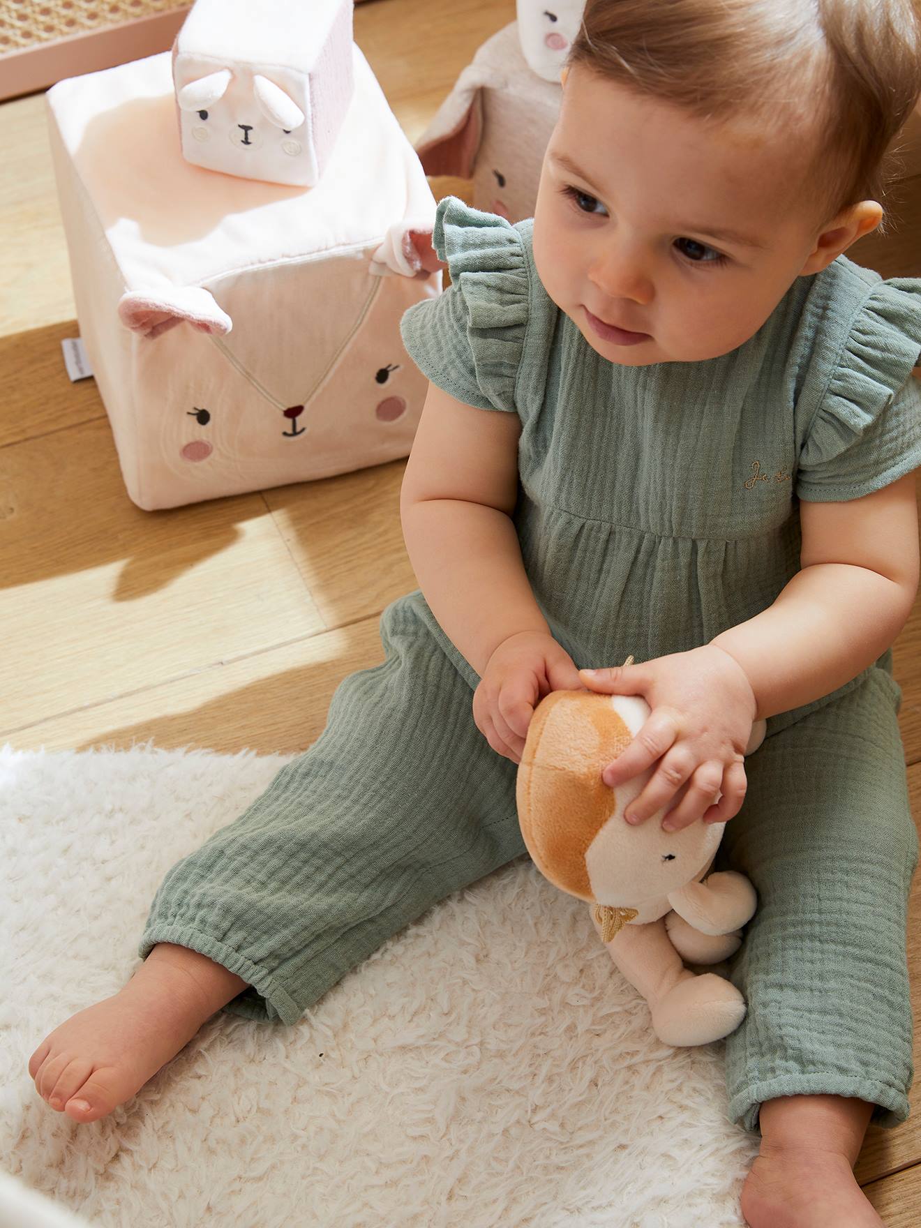 Macacão de bebê em chiffon de algodão verde salgueiro
