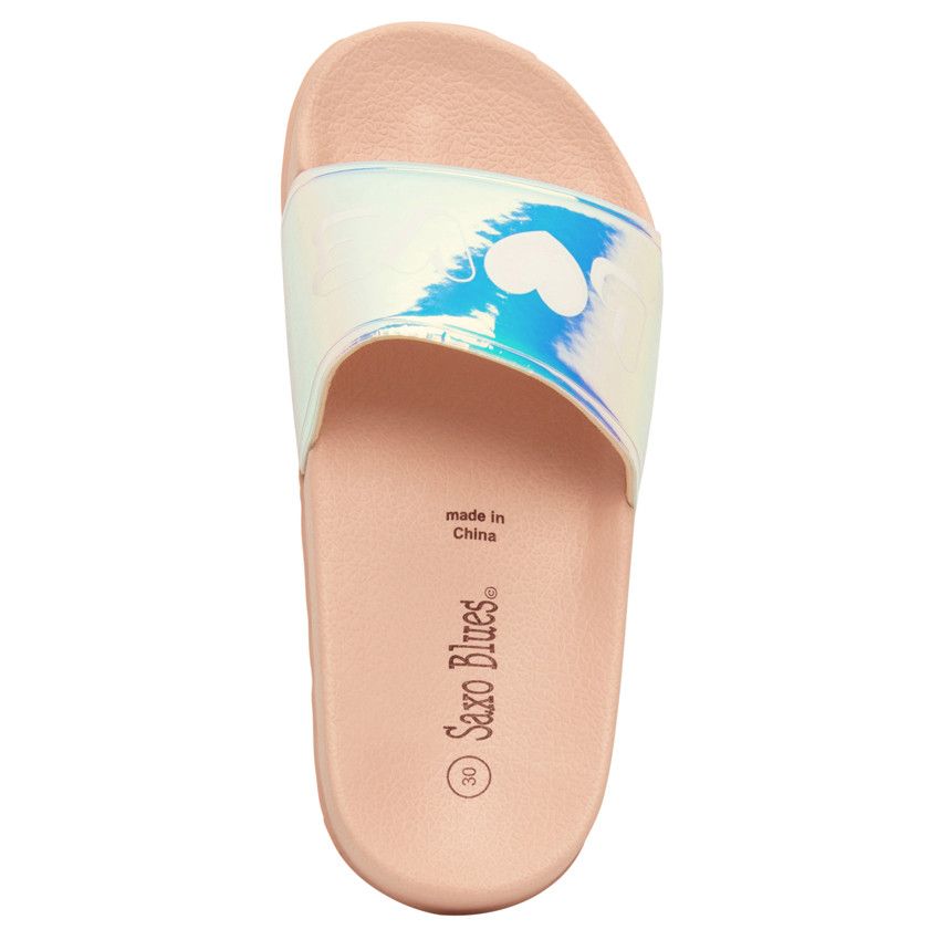 Mules à bride iridescente et print Love pour fille - Gris chiné