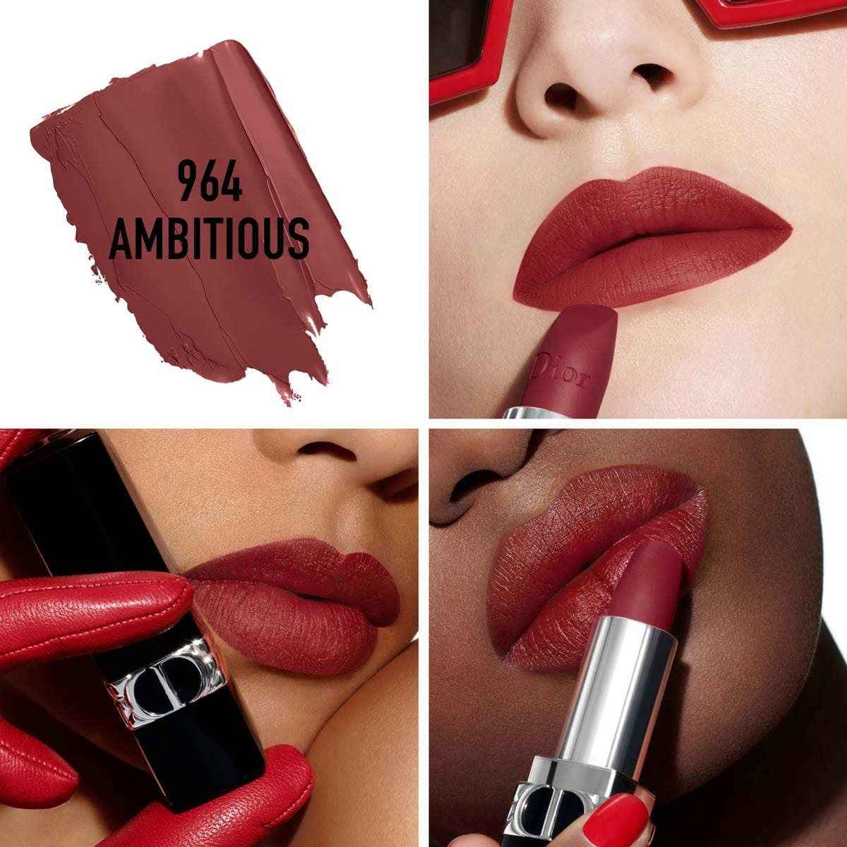 Rouge Dior Rouge Dior Rouge à Lèvres Rechargeable Couleur Couture, 4 finis : Satin, Mat, Métallique et Velours