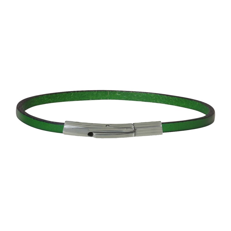 Bracelet Femme Cuir Simple Plat Fermoir Acier Inoxydable - Vert Foncé