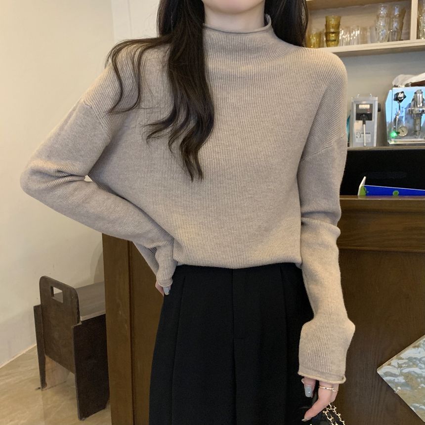 Monroll - Effen gebreide top met lange mouwen en mockneck