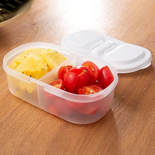 (600ml) 2-fach Vorrats Aufbewahrungs Behälter Lunchbox Frischhalte Dose Lebensmittel Snack Organizer mit Deckel  - Transparent
