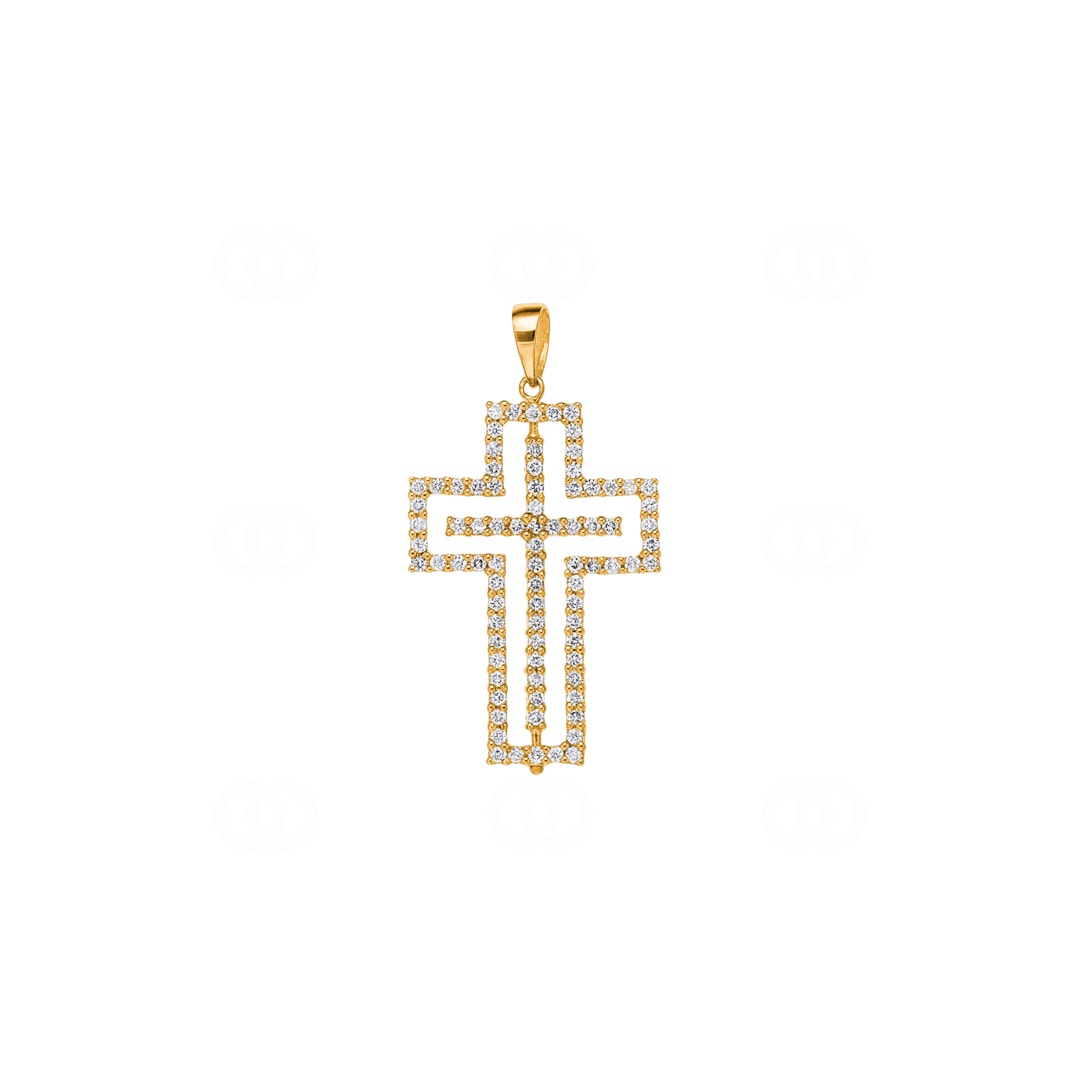 Kreuzanhänger 750/18 K Gelbgold mit Saphiren & Diamanten 0.61 ct H/si