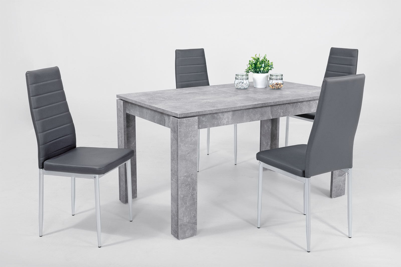 Stuhl Simone Lederlook Grau / Rundrohrfüße alufarbig