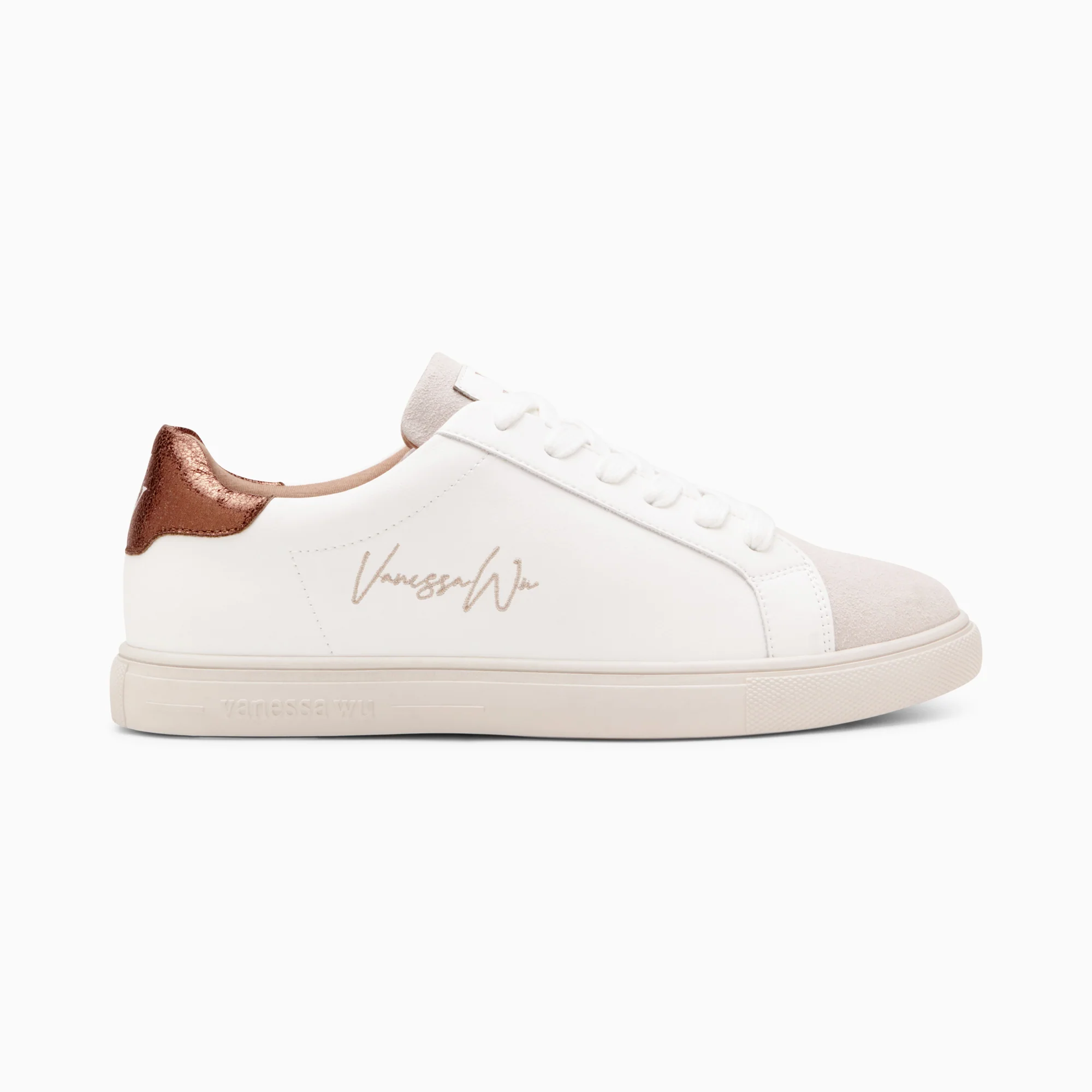 Sneakers-Baskets Isabella blanc et bronze à lacets